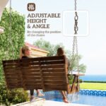 3-Seater Swing Bench, Wooden Porch Swing with Cupholders, Hanging Chains for Patio Garden, Carbonized - Image 5