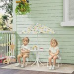 Kids Picnic Table and Chair Set, Outdoor Activity Table with Foldable Chairs, Removable Umbrella for Backyard, White - Image 2