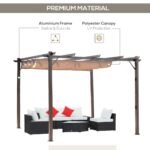 10' x 10' Outdoor Pergola Aluminum Gazebo w/ Retractable Canopy for Patio, Backyard, Party, Brown - Image 4