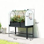 Galvanised Raised Garden Bed with Greenhouse Cover, Metal Elevated Garden Bed with Bed Liner, Bottom Shelf, Black - Image 3