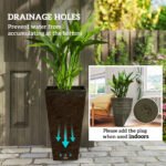 Set of 3 Tall Planters, 28" Outdoor Planter w/ Drainage Holes, Faux Wood Plastic Flower Pots, Dark Brown - Image 5
