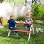 Kids Picnic Table Set, Wooden Table & Bench Set, Kids Patio Furniture Outdoor Toys for Garden, Backyard, Aged 3-8 Years Old, Brown - Image 2