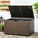 113 Gallon Outdoor Storage Box, Rattan Deck Box for Indoor, Patio Furniture Cushions, Pool Garden Tools, Brown - Image 2