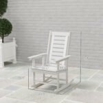 2 Pieces Outdoor Rocking Chairs, HDPE Patio Rockers with 28" High Back, Wide Armrests for Porch Backyard, White - Image 3