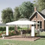 13' x 10' Patio Gazebo Outdoor Canopy Shelter w/ Double Vented Roof, Cream White - Image 8
