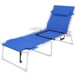 Tanning Chair with Face Hole and Side Table, 5-Position Folding Outdoor Chaise Lounge Chair, Navy Blue