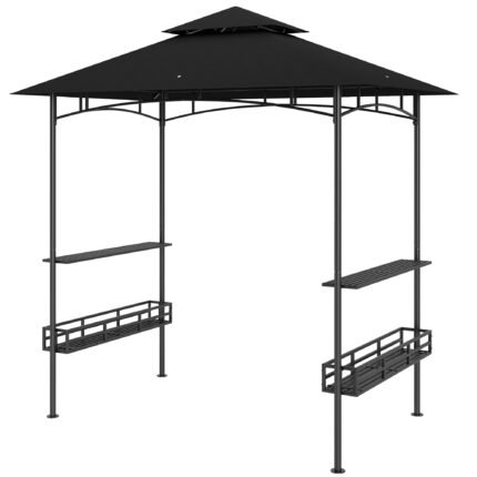 Outdoor Grill Gazebo, 8 ft x 5 ft, with Double Roof, Netting and Side Shelves