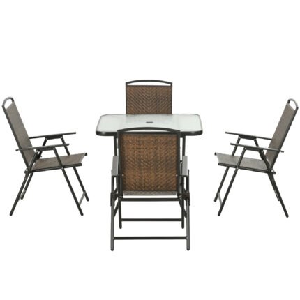5 Pieces Patio Table and Chairs with Foldable Wicker Outdoor Dining Table Set
