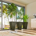 Set of 3 Tall Planters, 28" Outdoor Planter w/ Drainage Holes, Faux Wood Plastic Flower Pots, Dark Brown - Image 8