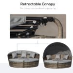 4-Piece Round Convertible Daybed with Cushions, Outdoor PE Rattan Patio Wicker Sofa Set, Sunbed with Adjustable Sun Canopy, Sectional Sofa, 2 Chairs, Table, 3 Pillows, Dark Gray - Image 6