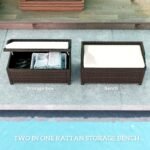 Outdoor Wicker Storage Bench with Storage & Cushion, Cream White - Image 4