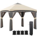 10' x 10' Pop Up Canopy Tent with Netting, Instant Tents for Parties, Height Adjustable, with Wheeled Carry Bag and 4 Sand Bags for Outdoor, Garden, Patio