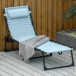 Folding Chaise Lounge Pool Chair with 4-Position Reclining Back, Pillow, Breathable Mesh & Bungee Seat, Baby Blue - Image 2