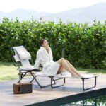 Folding Lounge Chair w/ Reclining Back, Cream White - Image 2