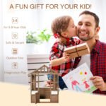 Kids Wooden Playhouse, Outdoor Garden Games Cottage with Flowers Pot Holder, Working Door, Windows, Brown - Image 4