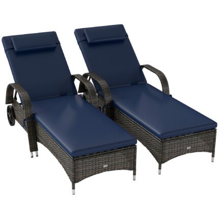 2 Reclining Chaise Lounge Chairs with Rolling Outdoor Chairs