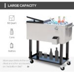 80 QT Rolling Cooling Bins Ice Chest on Wheels Outdoor Stand Up Drink Cooler Cart for Party, Silver - Image 5
