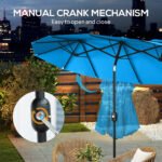 Double-sided Patio Umbrella, 9.5' Outdoor Umbrella with Push Button Tilt and Crank, 3 Air Vents and 12 Ribs, Cyan Blue - Image 6