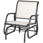 Outdoor Glider Chair, Steel Swing Chai with Curved Armrests for Porch, Garden, Poolside, Balcony, Cream White