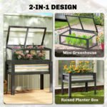 Raised Garden Bed with Flip-Up Mini Greenhouse, Elevated Planter Box with Legs and Bed Liner for Flowers, Vegetables - Image 4