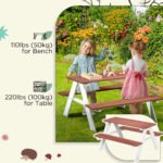 Kids Picnic Table Set, Wooden Table & Bench Set, Kids Patio Furniture Outdoor Toys for Garden, Backyard, Aged 3-8 Years Old, Brown - Image 6
