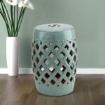 13" x 18" Ceramic Garden Stool with Woven Lattice Design & Glazed Strong Materials Decorative End Table, Antique Blue - Image 8