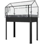 Elevated Garden Box with Greenhouse Cover, Raised Garden Bed with Legs and Drainage Hole for Vegetables, Black