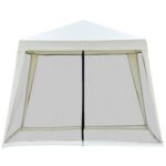 10'x10' Outdoor Party Tent Canopy with Mesh Sidewalls, Patio Gazebo Sun Shade Screen Shelter, Beige - Image 7