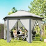 13' x 13' Pop Up Gazebo Hexagonal Canopy Shelter with 6 Zippered Mesh Netting for Patio Backyard Garden Wedding Party - Image 2