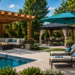 Beautiful backyard featuring a pergola, gazebo, patio umbrella, and comfortable outdoor seating.