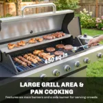 6 Burner Propane Gas Grill with Side Burner, Barbecue Grill with Cast Iron Grates, Wheels, Side Tables, Cabinet - Image 4