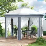 13' x 13' Pop Up Gazebo Hexagonal Canopy Shelter with 6 Zippered Mesh Netting for Patio Backyard Garden Wedding Party - Image 7