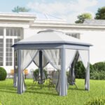 13' x 13' Pop Up Gazebo Hexagonal Canopy Shelter with 6 Zippered Mesh Netting for Patio Backyard Garden Wedding Party - Image 8