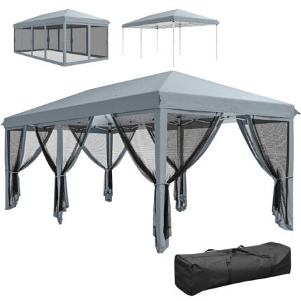 Pop-Up 10' x 20' Pop Up Canopy Tent with Netting, Heavy Duty Instant Sun Shelter, Large Tents for Parties with Carry Bag for Outdoor, Garden, Patio, Gray