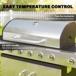 6 Burner Propane Gas Grill with Side Burner, Barbecue Grill with Cast Iron Grates, Wheels, Side Tables, Cabinet - Image 6