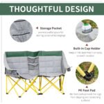 Loveseat Style Camping Chair, Oversized Folding Lawn Chair with Carry Bag & Cup Holders, for Outdoor, Green & Gray - Image 6