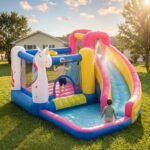 Inflatable Water Slide Bounce House with Trampoline, Climbing Wall, Water Cannon, Basketball Hoop, Splash Pool, 450W Blower, Unicorn Themed Bouncy House for Kids 3-8 Years Old - Image 13