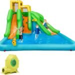13 x 12 Ft Inflatable Double Water Slide Park with 480W Blower, Climbing Wall, Water Cannon, Basketball Hoop and Splash Pool