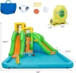 13 x 12 Ft Inflatable Double Water Slide Park with 480W Blower, Climbing Wall, Water Cannon, Basketball Hoop and Splash Pool - Image 3