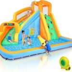 13 x 10 Ft Inflatable 5-in-1 Water Slide Park with 480W Blower, Climbing Wall, Elephant Sprayer and Splash Pool