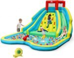 15 x 12 Ft Inflatable Double Water Slide Park with 735W Blower, Climbing Wall, Water Cannon and Splash Pool