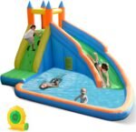 Inflatable Water Slide Park with 550W Blower, Climbing Wall and Splash Pool for Kids Ages 3–12