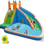 Inflatable Water Slide Park with 550W Blower, Climbing Wall and Splash Pool for Kids Ages 3–12