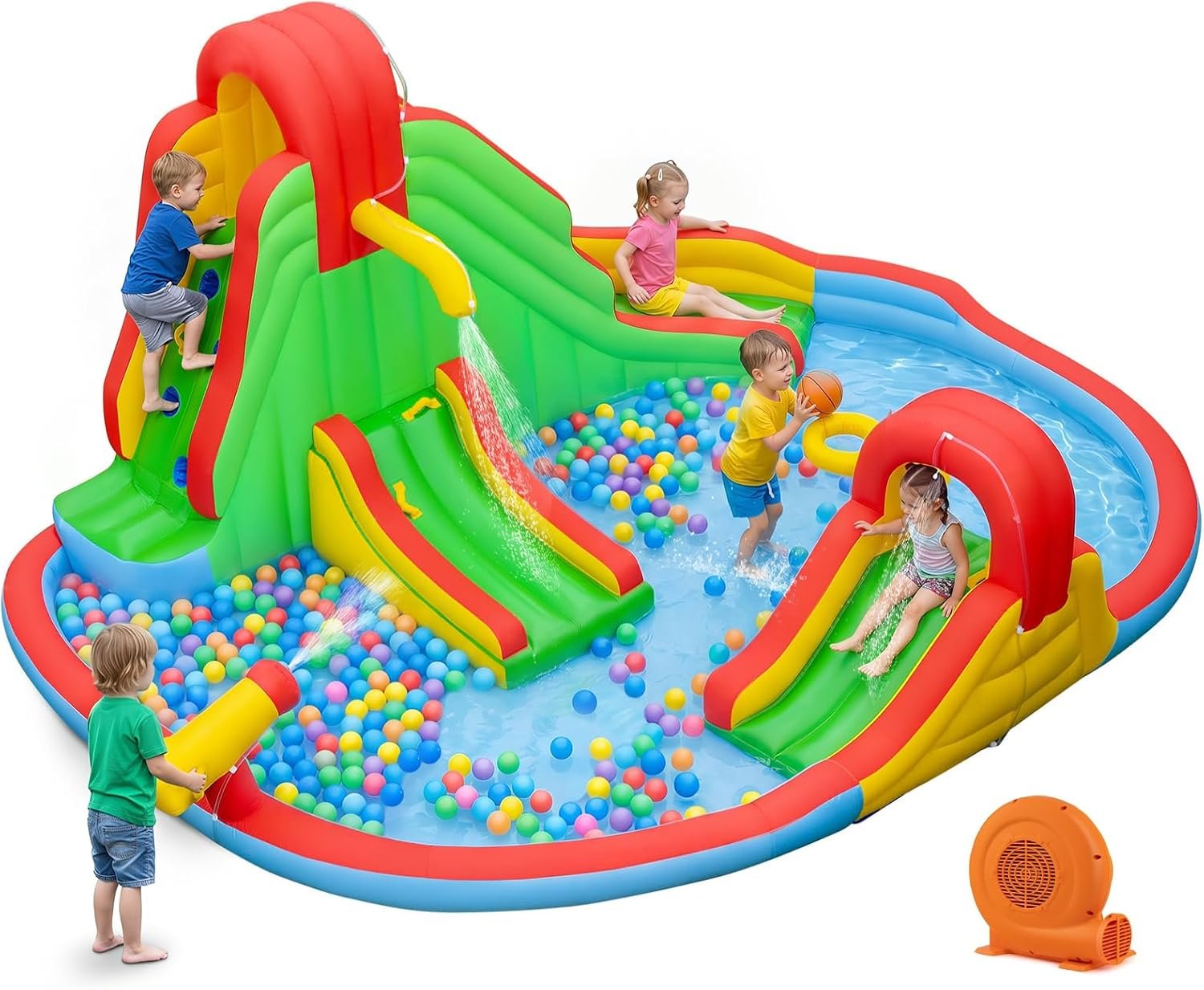71ePJqjGrSL._AC_SL1500_ 16 x 14 Ft Inflatable Water Slide Park with GFCI 550W Blower, Dual Slides, Climbing Walls and Splash Pool - Image 1
