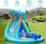 Hippo Inflatable Water Slide Park with 740W Blower, Climbing Wall, Water Cannon and Splash Pool - Image 7