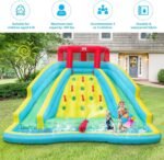 15 x 12 Ft Inflatable Double Water Slide Park with 735W Blower, Climbing Wall, Water Cannon and Splash Pool - Image 6