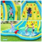 15 x 12 Ft Inflatable Double Water Slide Park with 735W Blower, Climbing Wall, Water Cannon and Splash Pool - Image 3