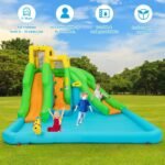 13 x 12 Ft Inflatable Double Water Slide Park with 480W Blower, Climbing Wall, Water Cannon, Basketball Hoop and Splash Pool - Image 4