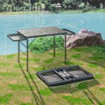 Folding Camping Table, 4.5ft Portable Table with 2 Wing Panels, Height Adjustable Metal Picnic Table - Image 3