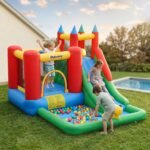 Kids Bounce House Inflatable Slide with Splash Pool, Water Cannon, Climbing Wall, Inflator Included, 6 in1 Bouncy Castle Kids Backyard Activity Outdoor Water Play Toy - Image 9
